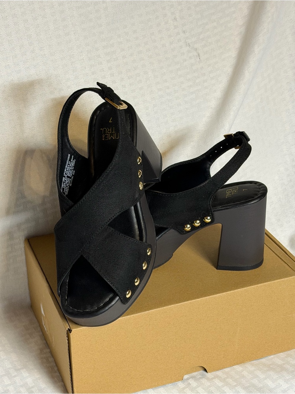 Black Studded Platform Slingback Heels